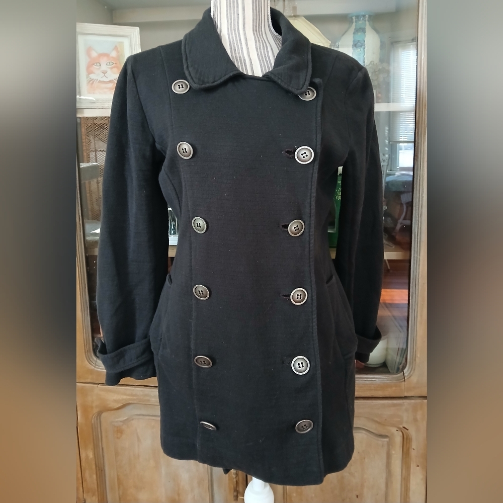 Nic + Zoe navy blue mlitary 100% Cotton sweater jacket with metal buttons - PL